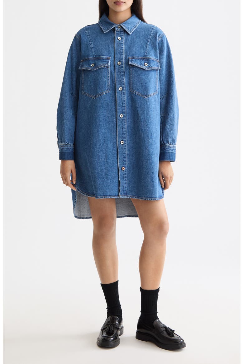 Long Sleeve Washed Denim Mini Shirtdress