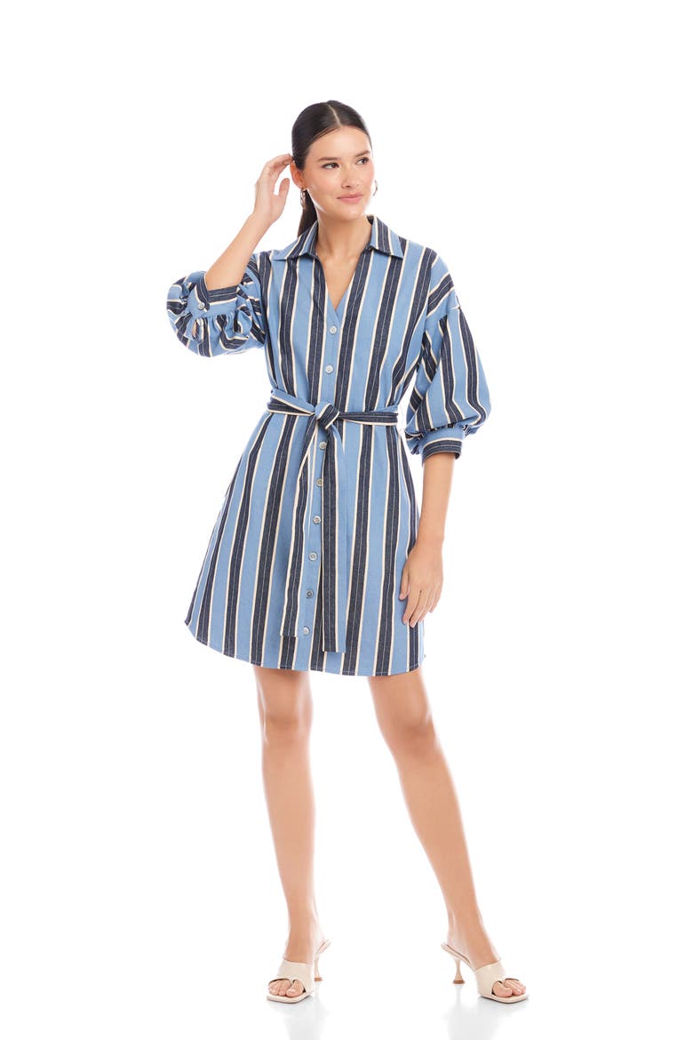 Blaire Stripe Lantern Sleeve Stretch Cotton Shirtdress