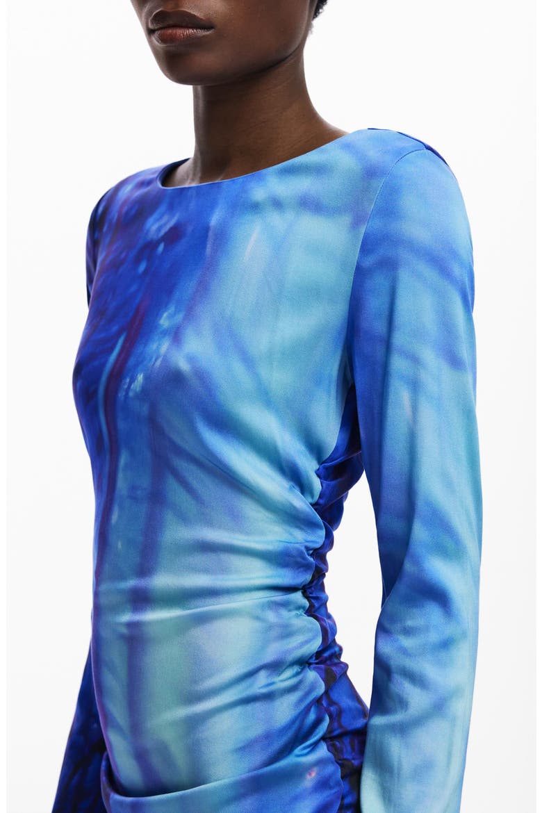 Tie Dye Pattern Long Sleeve Midi Dress
