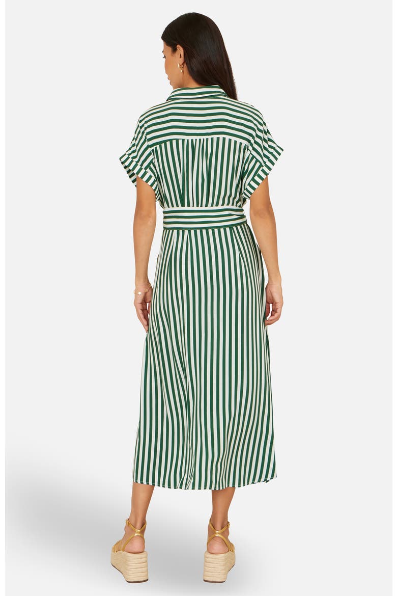 Stripe Print Belted Midi Shirt Dress