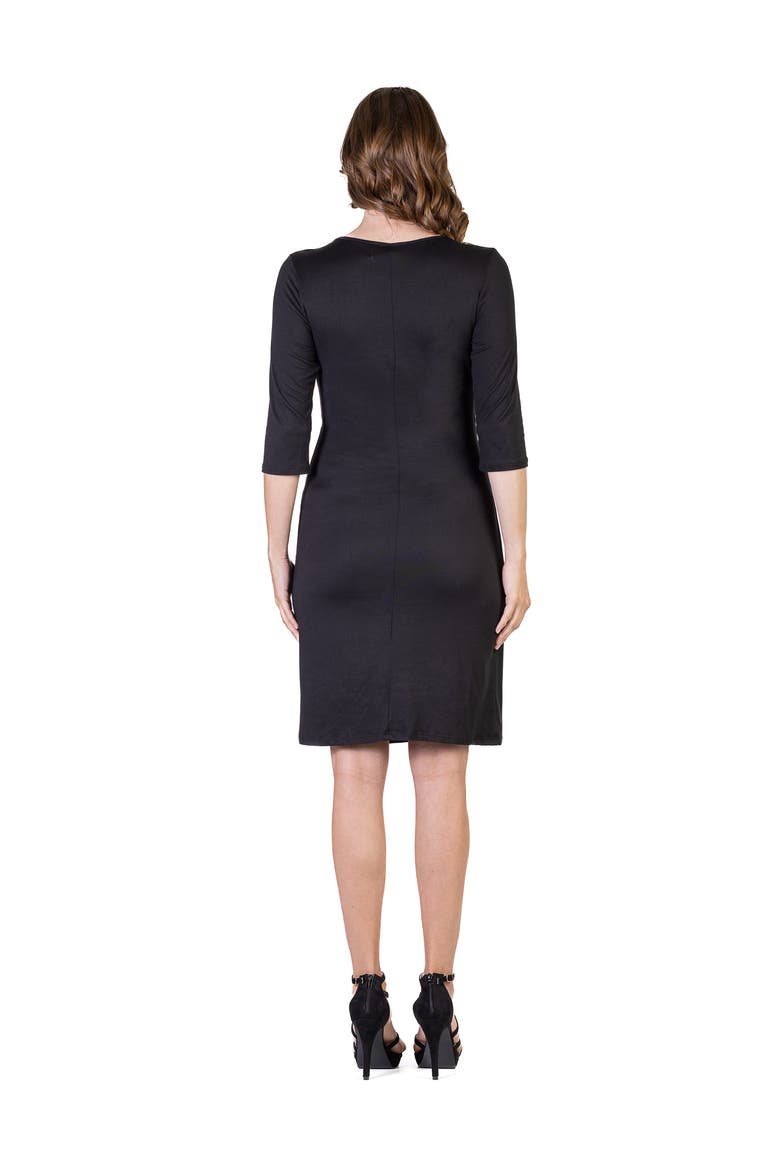 Petite V Neck Faux Wrap Knee Length Dress