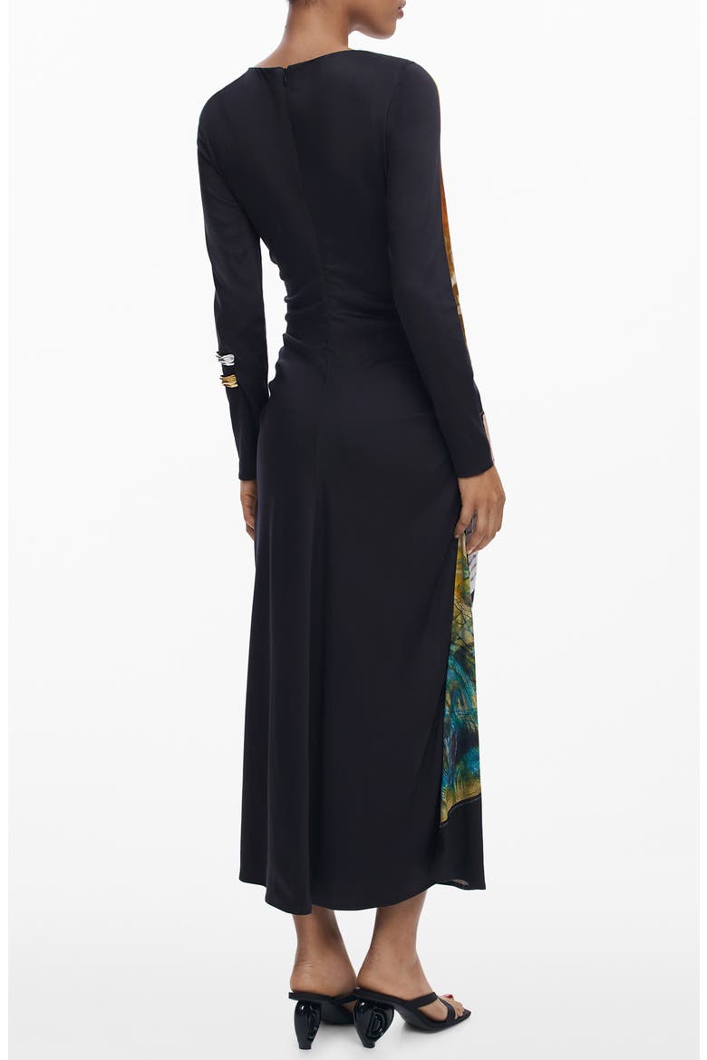 Mix Print Long Sleeve Midi Dress