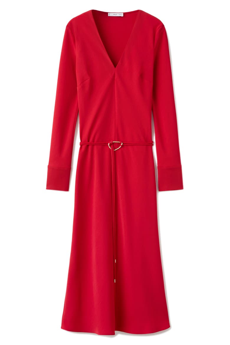 Belted Long Sleeve Midi Dress