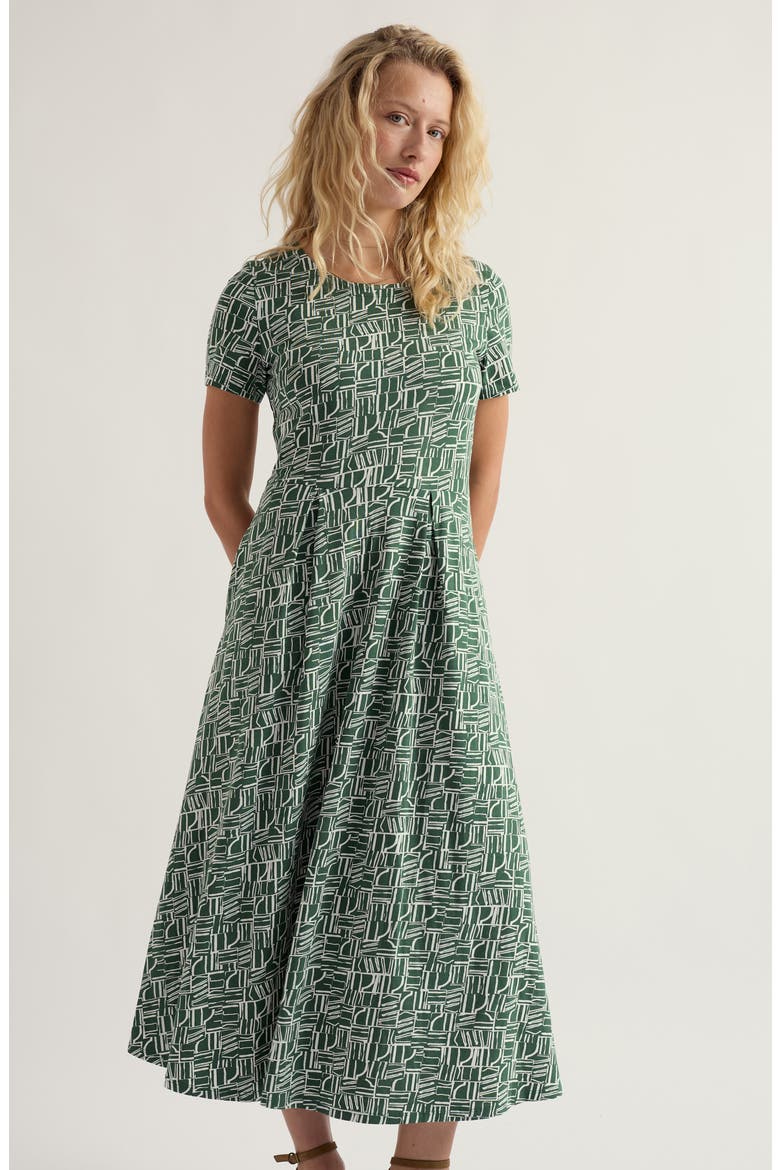 Veronica Abstract Print Stretch Organic Cotton Midi Dress