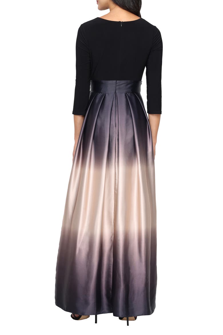 Jersey Bodice Ombré Satin A-Line Gown