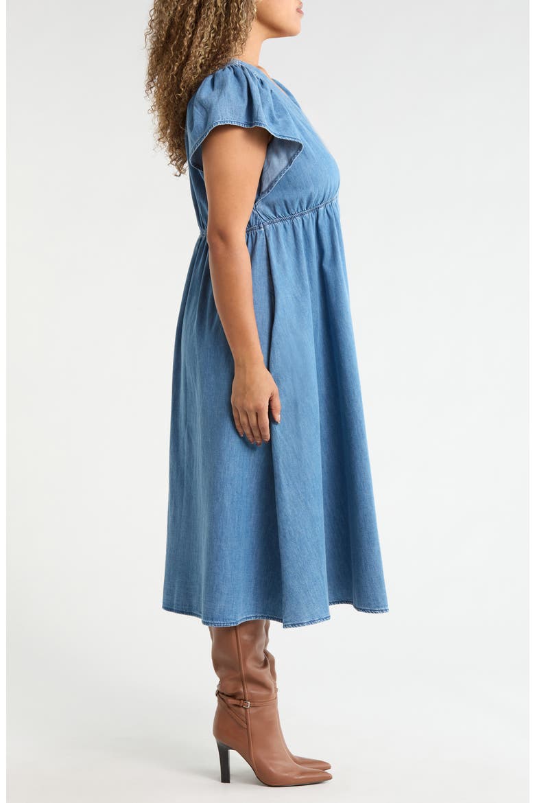 Flutter Sleeve Chambray Midi Dress