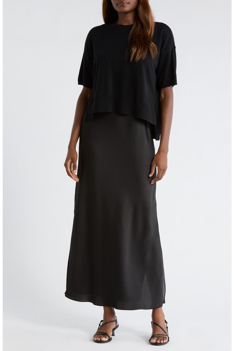 Dolman Sleeve Mixed Media Maxi Dress