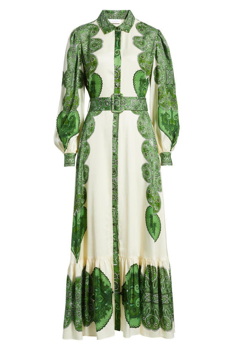 The Harley Regent Placed Paisley Long Sleeve Stretch Silk Maxi Shirtdress