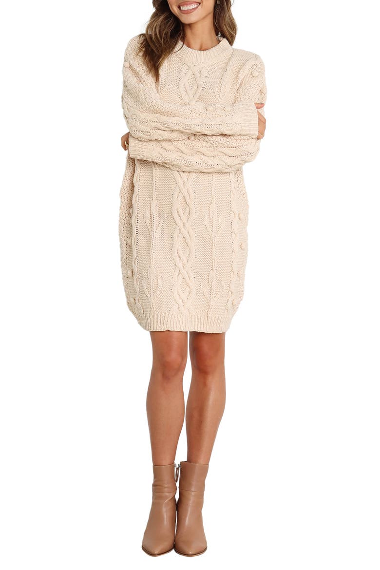 Mona Cable Stitch Long Sleeve Sweater Minidress