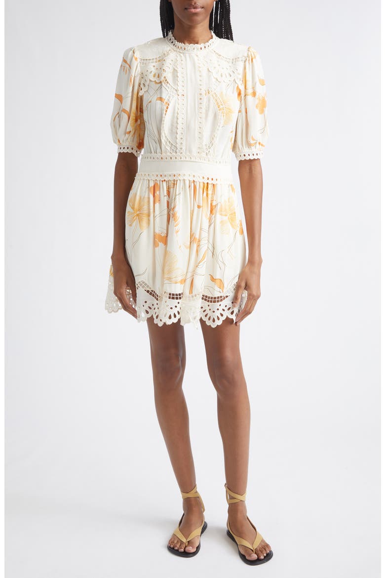 Lacey Print Eyelet Minidress
