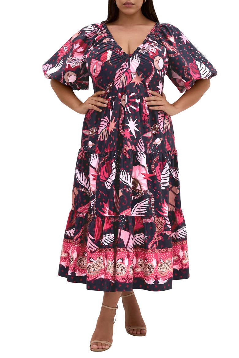 Simona Mixed Print Midi Dress