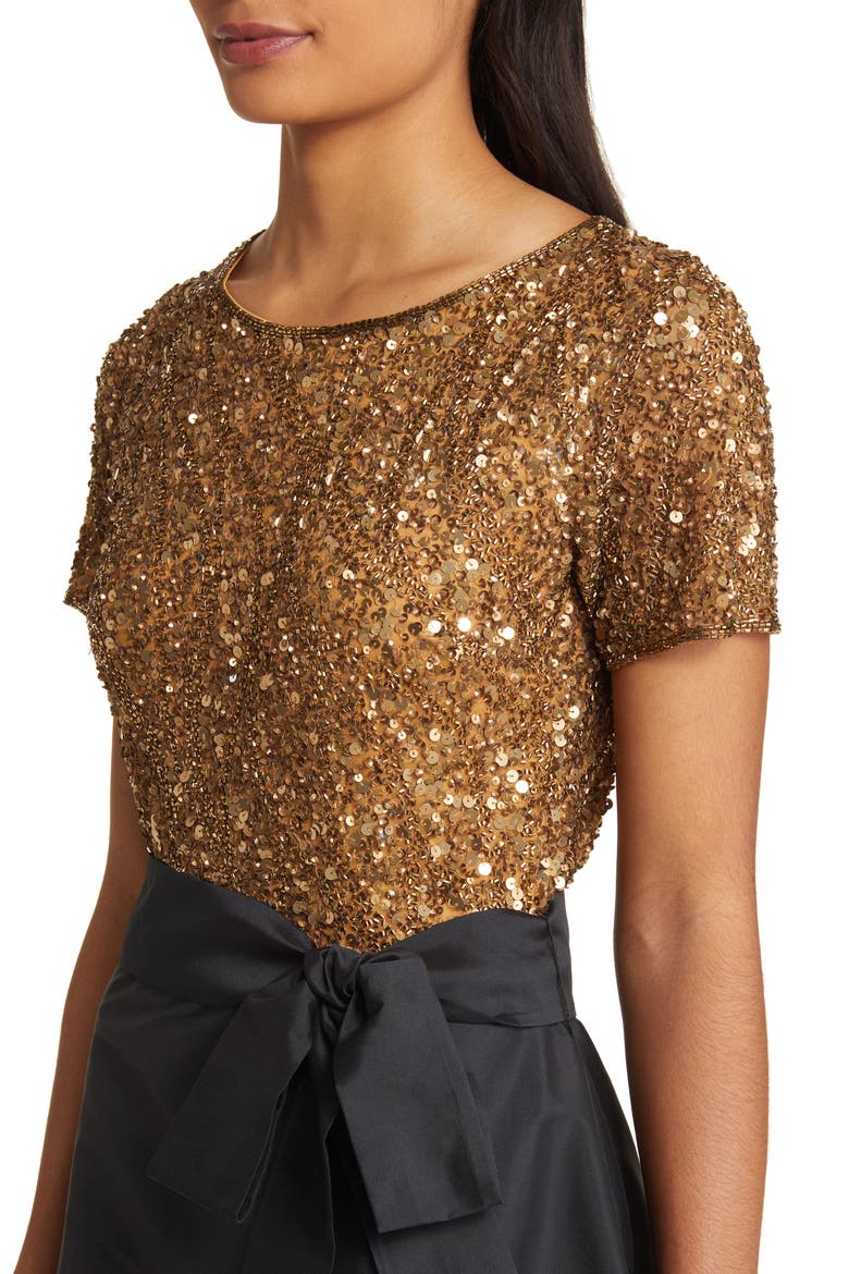 Beaded Bodice Mixed Media Gown