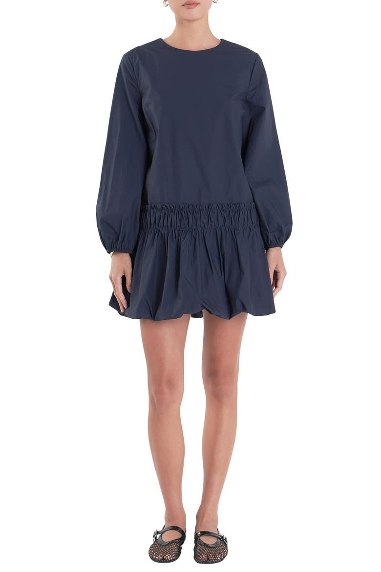 Bubble Hem Long Sleeve Cotton Minidress