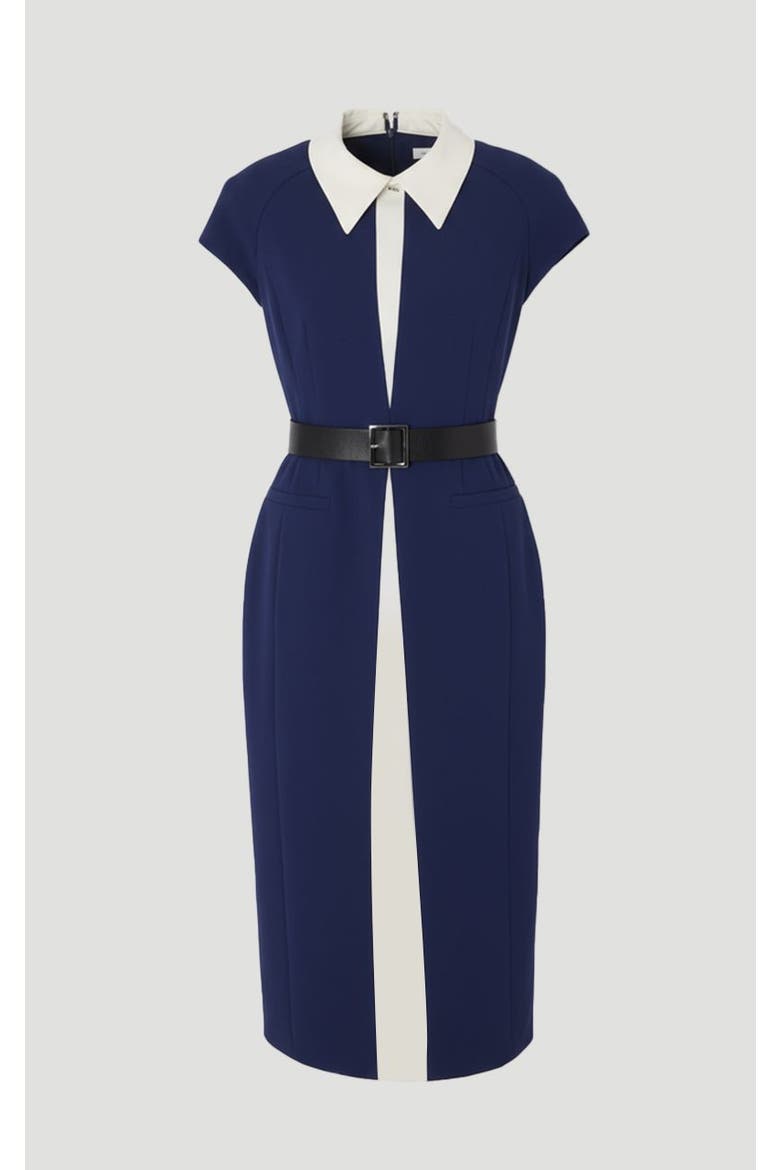 Contrast Collar Tailored Midi Dress