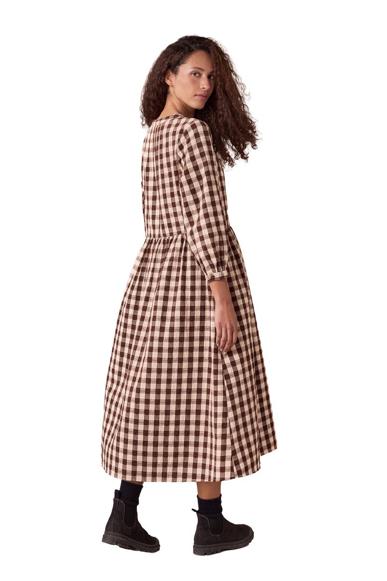 Collarless Gingham Midi Dress