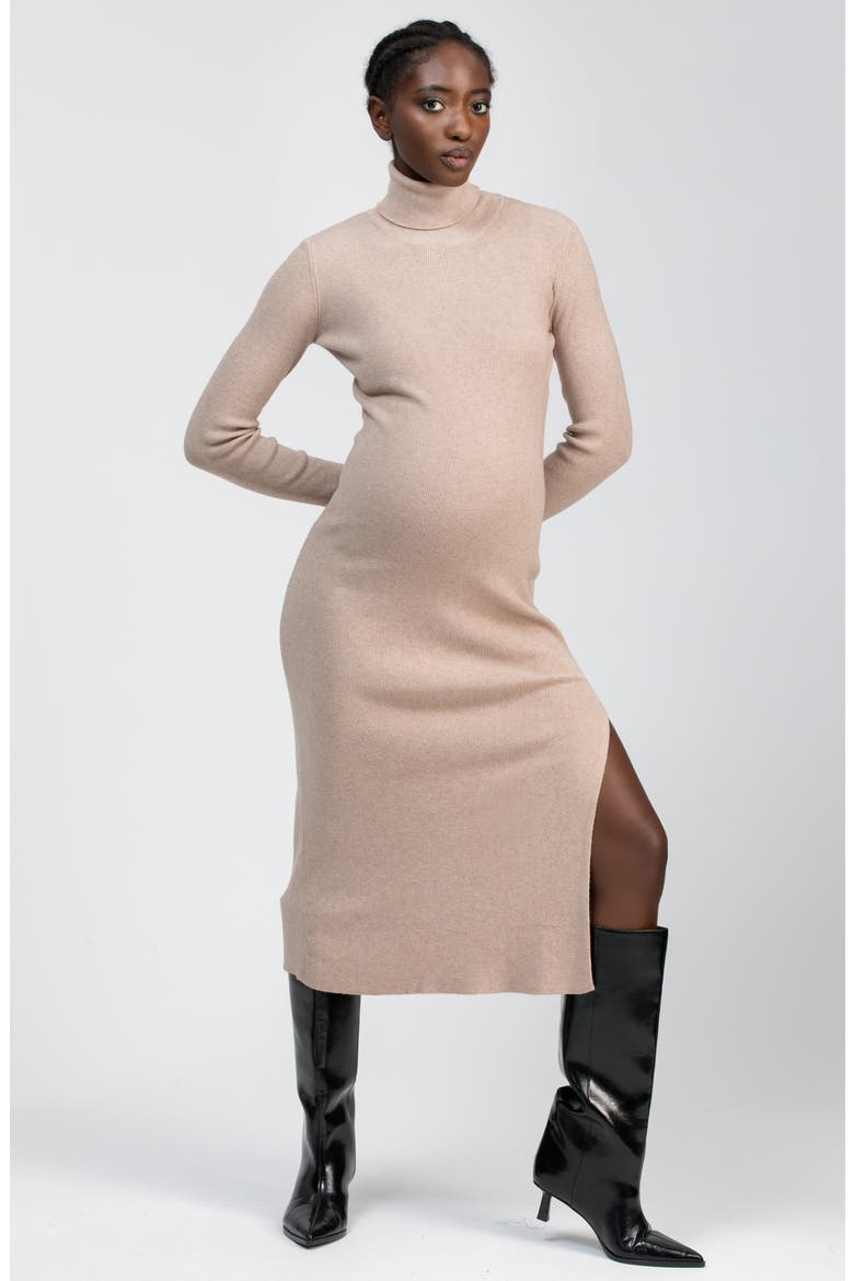Penelope Long Sleeve Rib Maternity Midi Sweater Dress