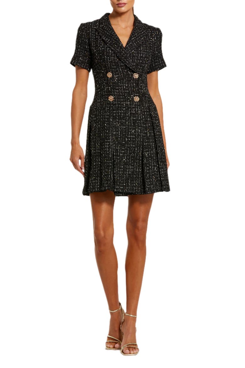 Short Sleeve V-Neck Tweed Blazer Mini Dress