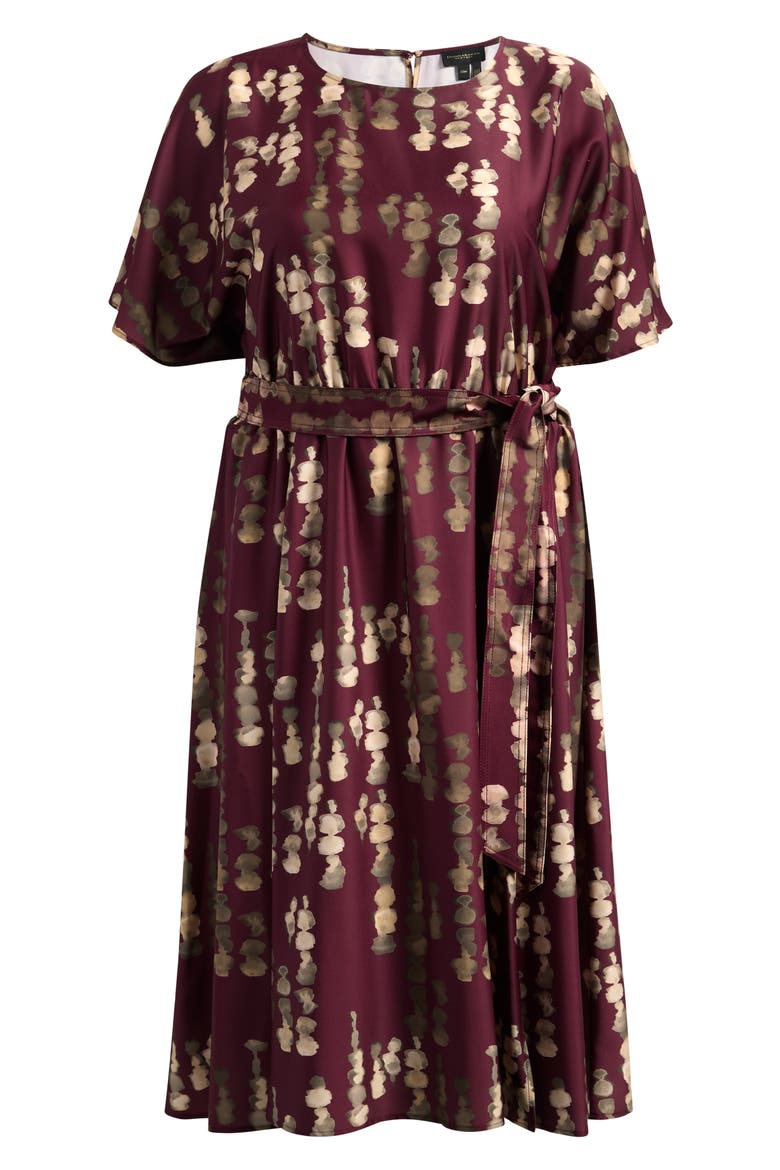 Print Stretch Satin Midi Dress
