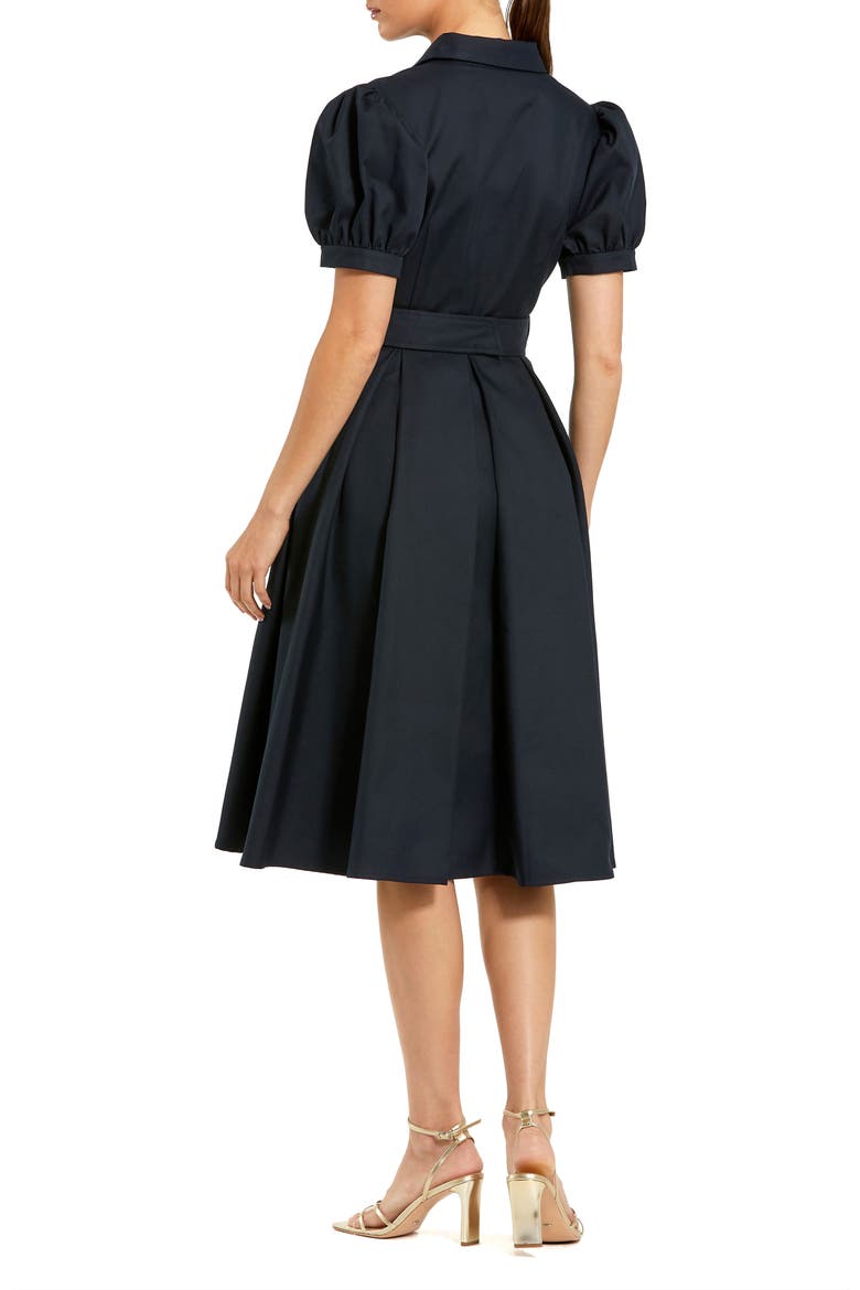 Women's Puff Sleeve Shirt Dress with Belted Waist