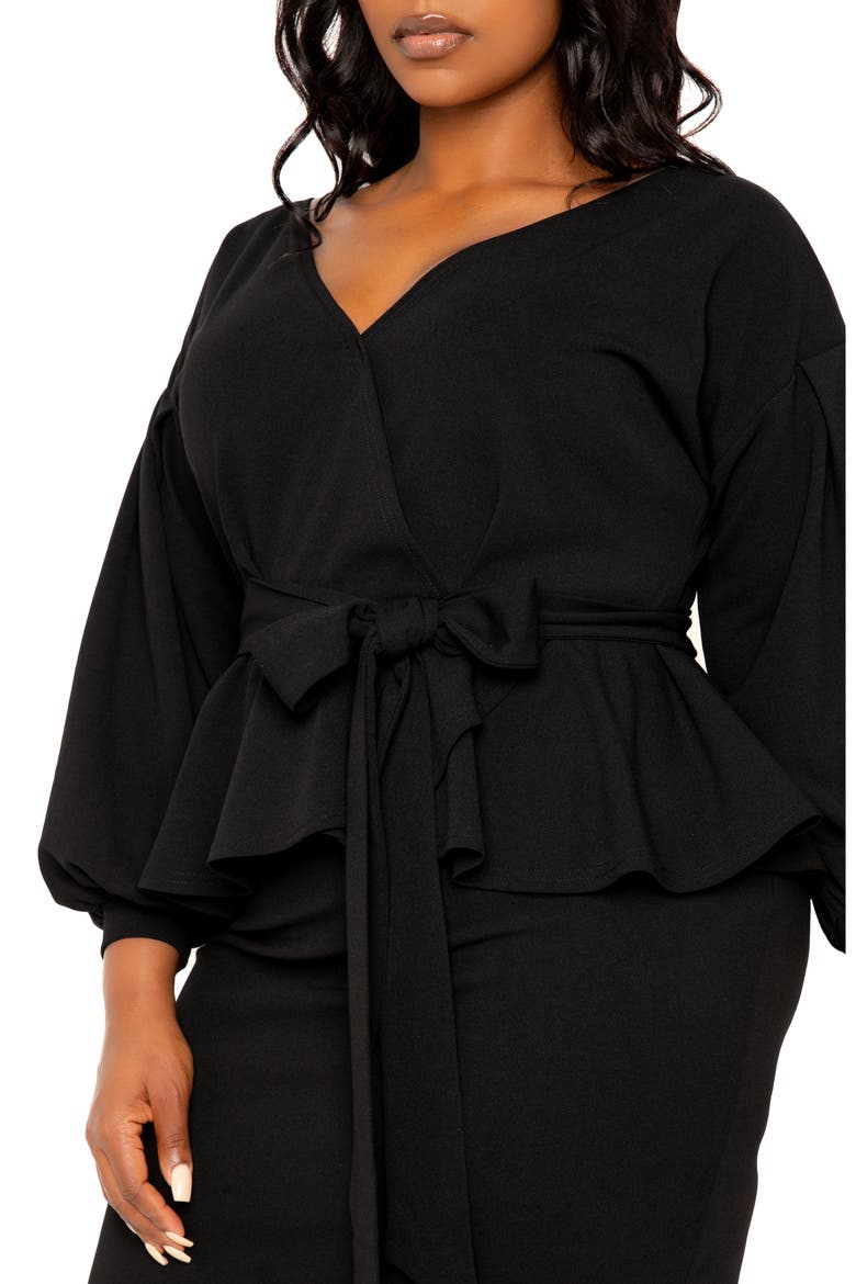 Convertible Shoulder Belted Peplum Midi Dress