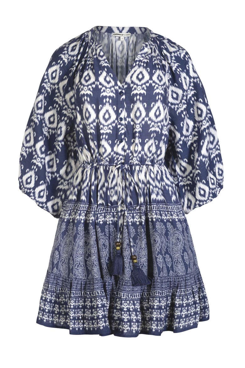 Sam Balloon Sleeve Elastic-Waist Mini Shirtdress