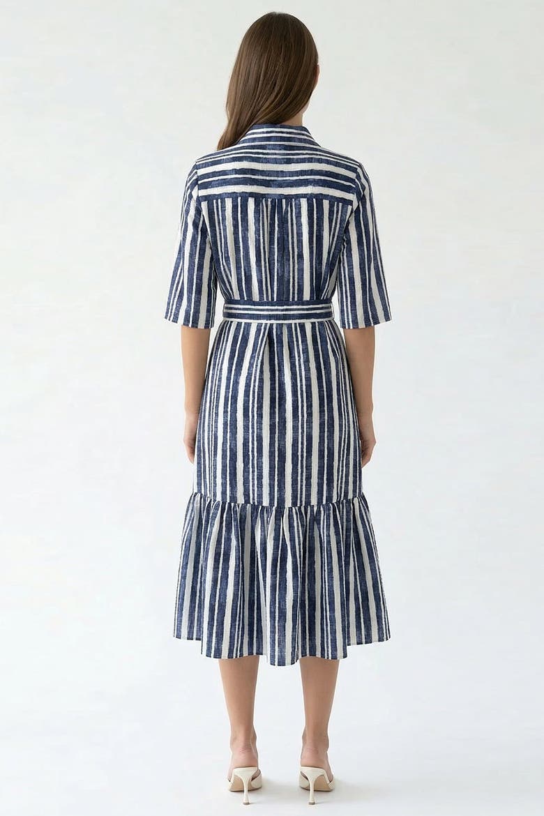 Darcio Shirt Collar Short Sleeve Belted Midi Dress