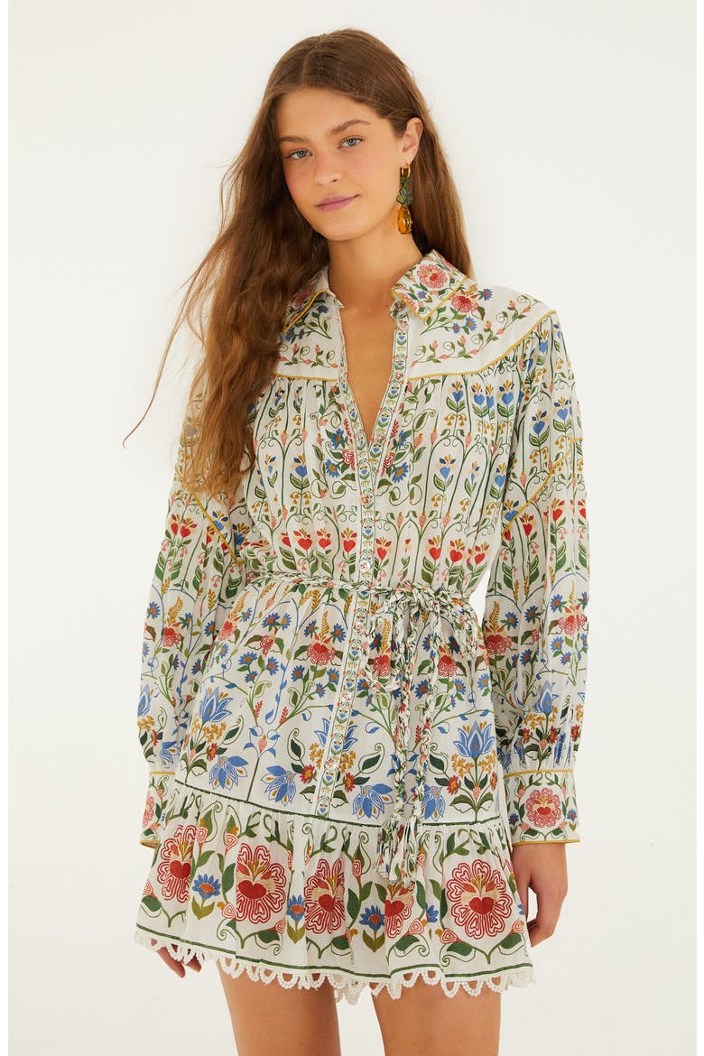 Stitched Garden Long Sleeve Cotton Blend Mini Shirtdress