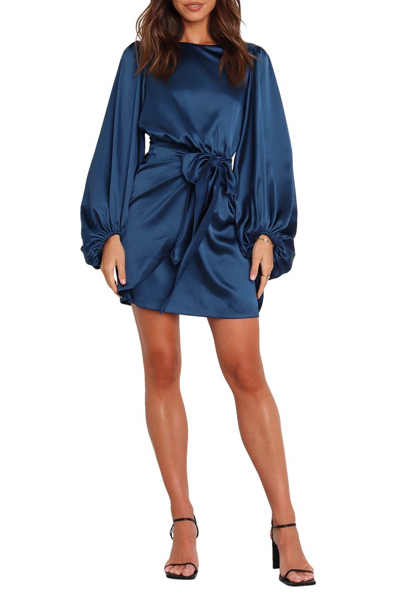 Opal Tie Waist Long Sleeve Satin Minidress