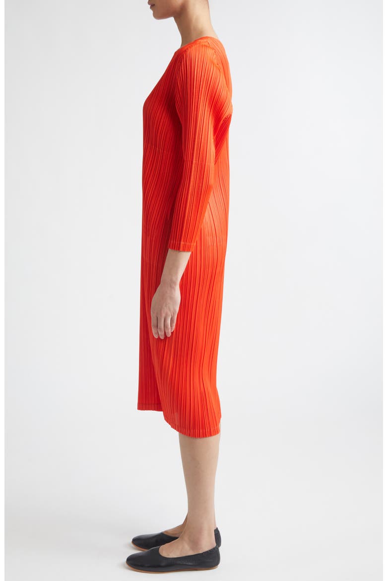 Monthly Colors February Pleated Long Sleeve Midi Dress