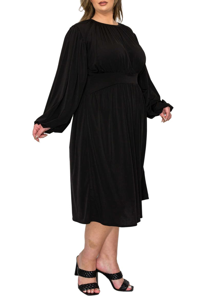 Audrey Gathered Long Sleeve Midi Dress