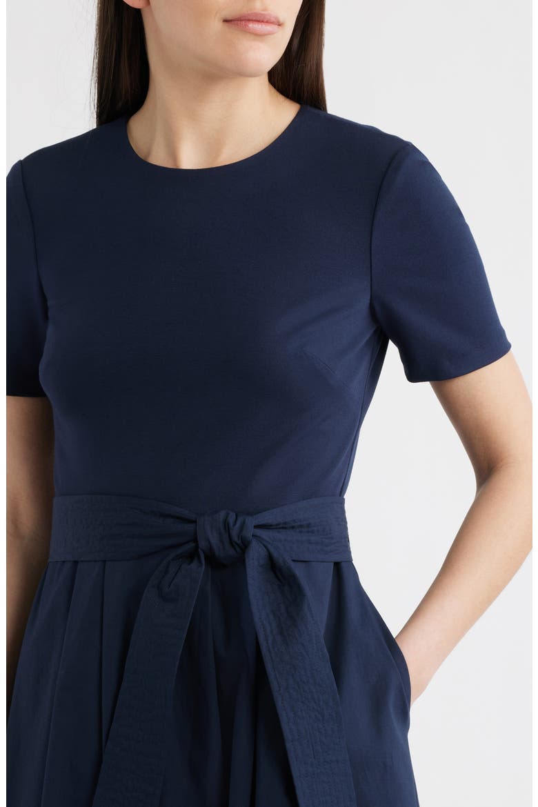 Jewel Neck Tie Waist Midi Dress