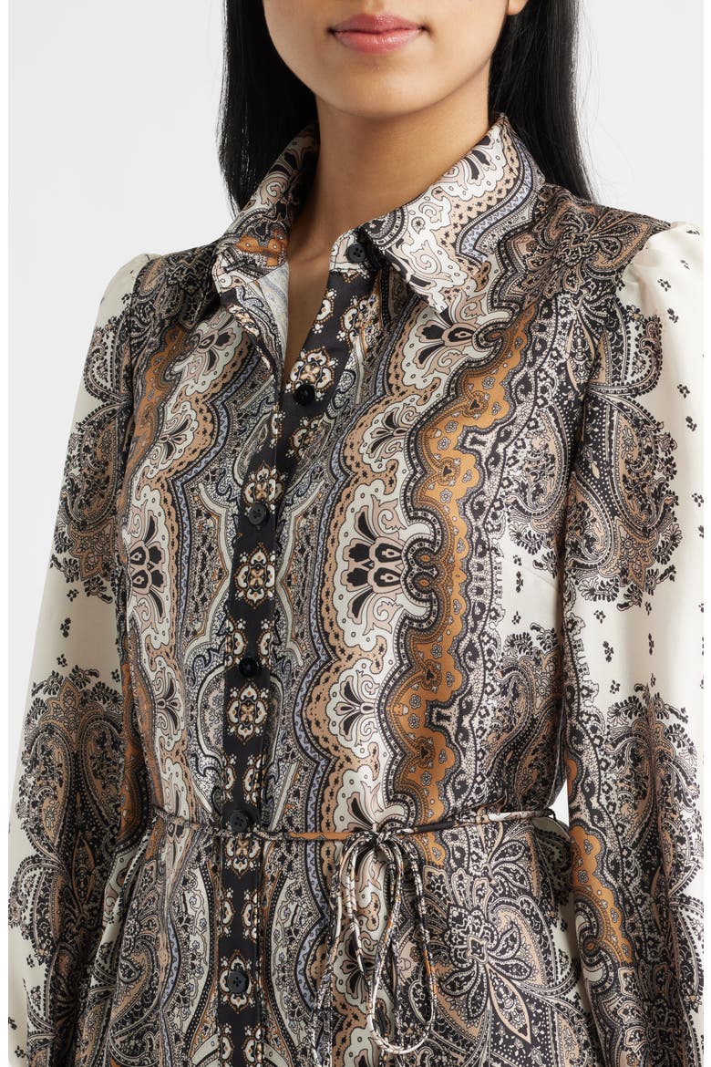 Mixed Paisley Long Sleeve Shirtdress