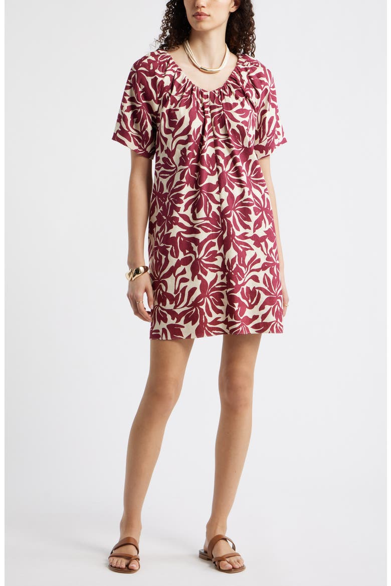 Shirred Linen Blend Minidress