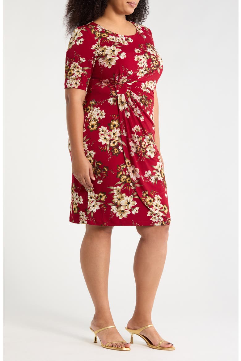 Floral Side Ruched Faux Wrap Dress