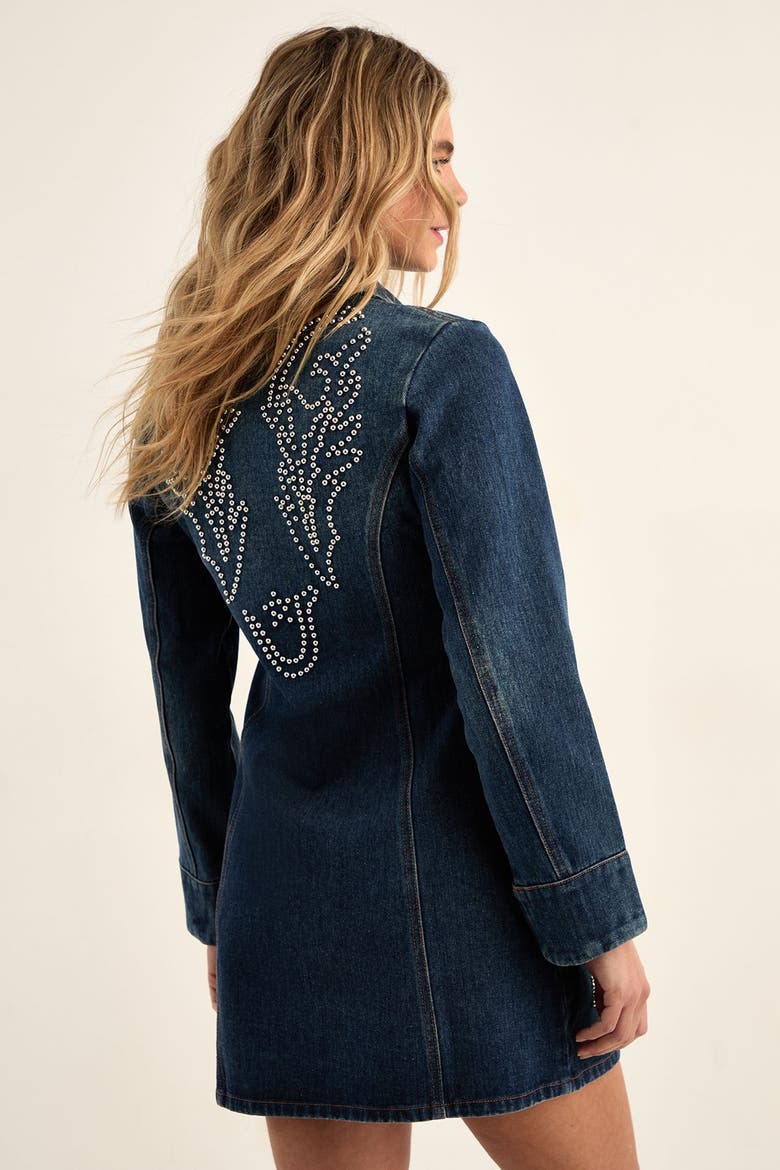 Studded Zip Front Denim Mini Dress