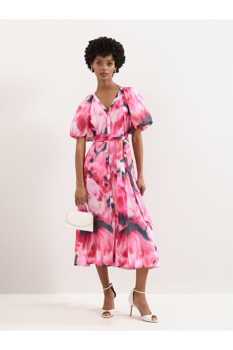 Caterina Puff Sleeve V-Neck Shirt Dress