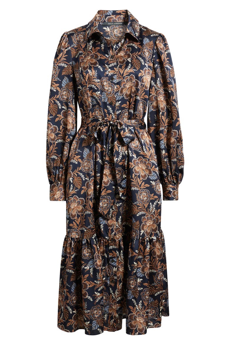 Floral Long Sleeve Midi Shirtdress