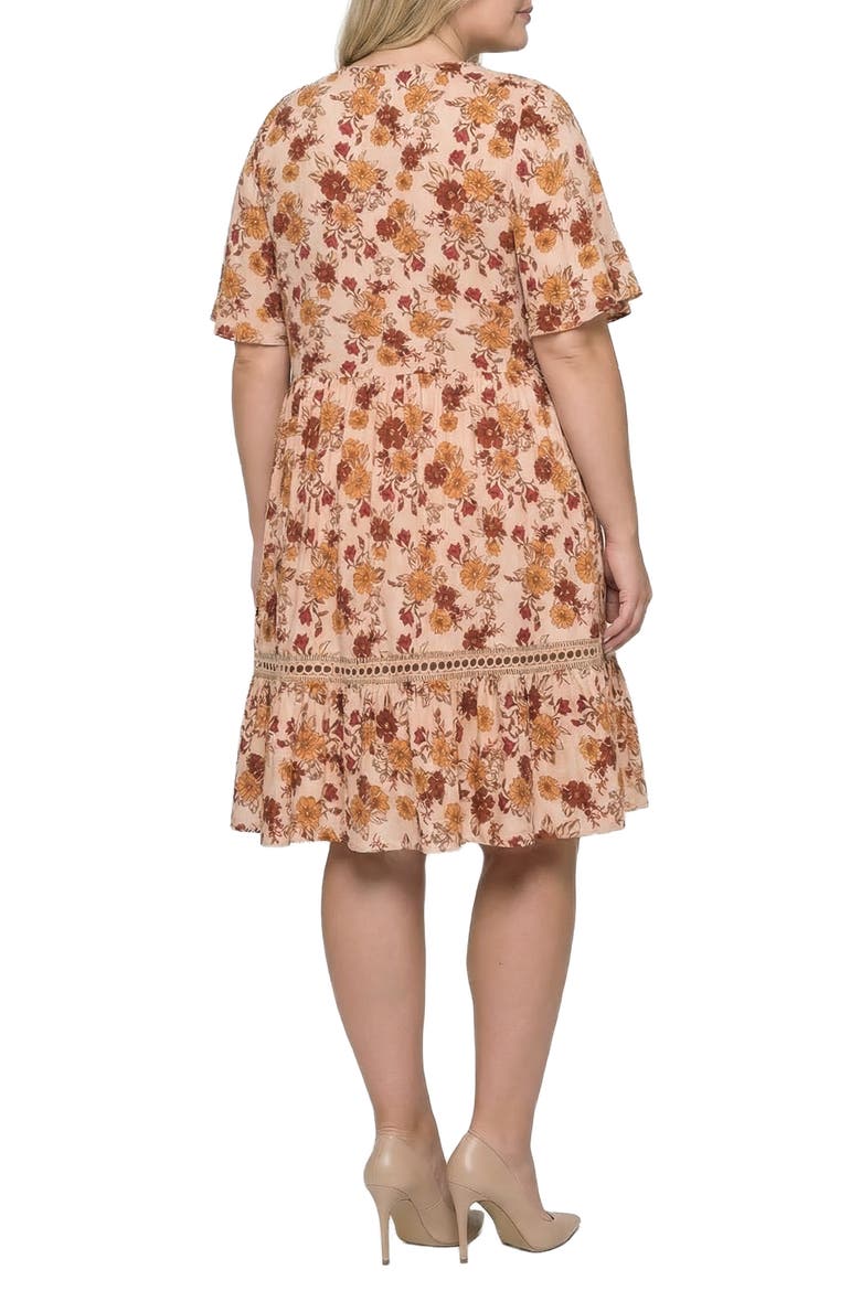 Floral Print Crochet Lace Trim Dress