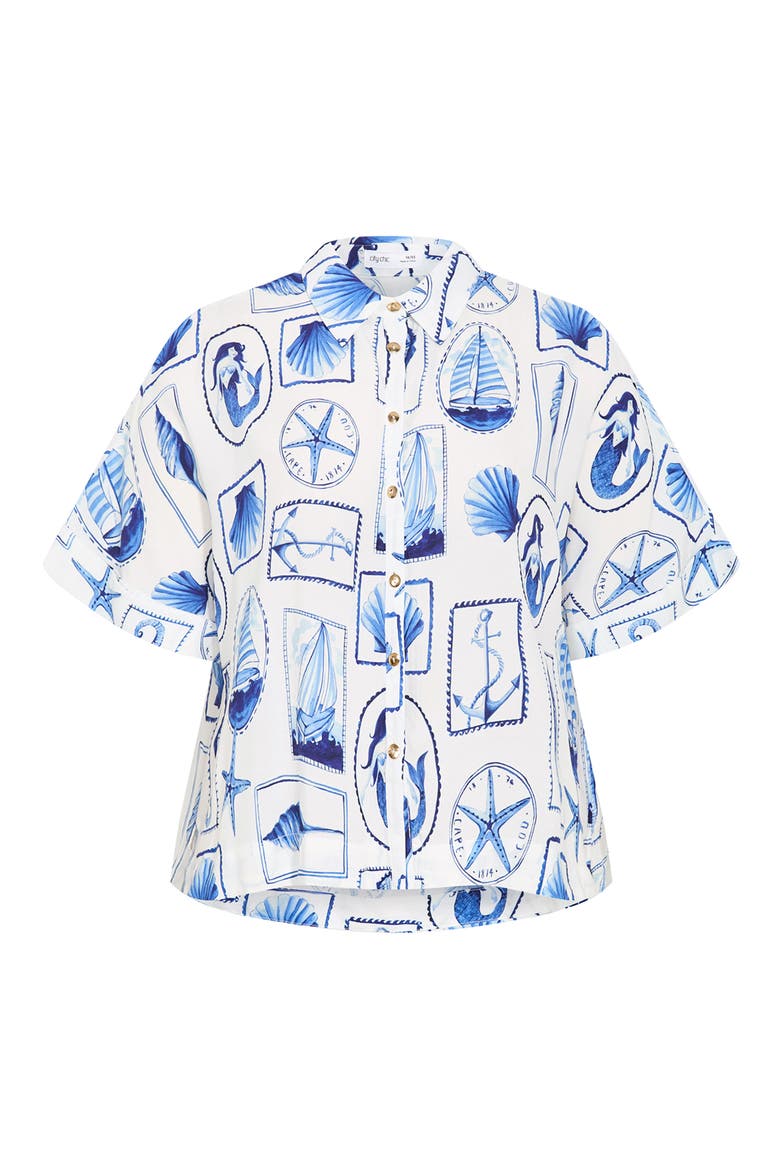 Liana Postcard Print Button-Up Shirt