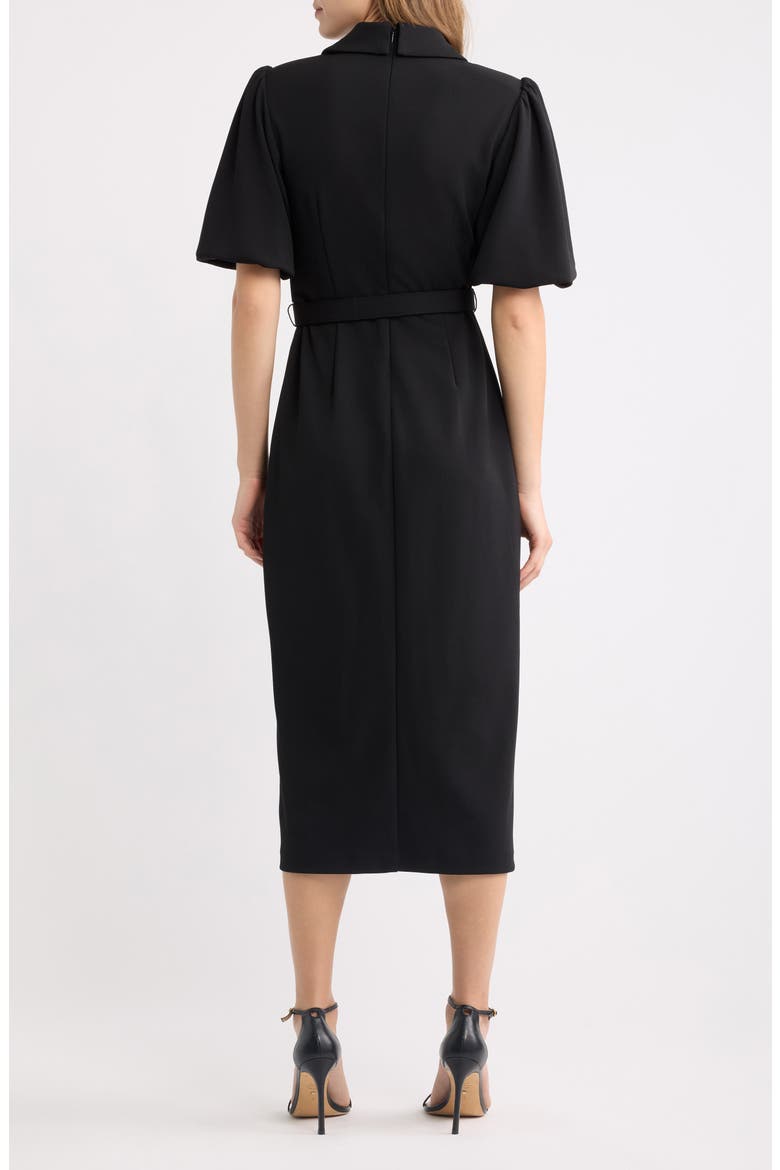 Belted Puff Sleeve Midi Dress