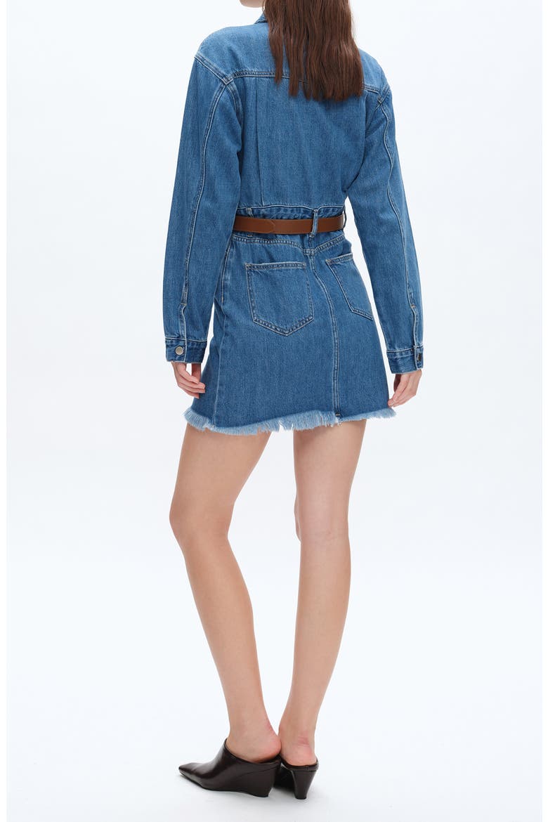 Resa Long Sleeve Fray Hem Denim Mini Shirtdress