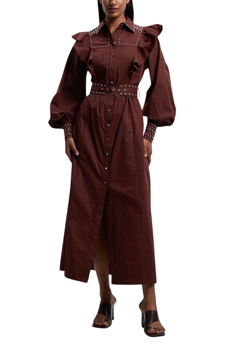 Cotton Studded Maxi Shirt Dress