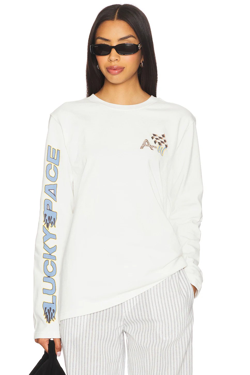 Alemais Lucky Pace Long Sleeve Logo Tee in Cream - Image 1