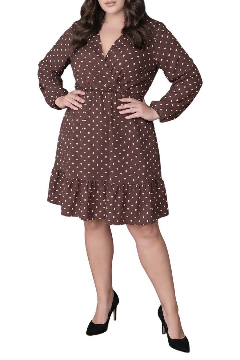 Polka Dot Ruffle Hem Long Sleeve Minidress