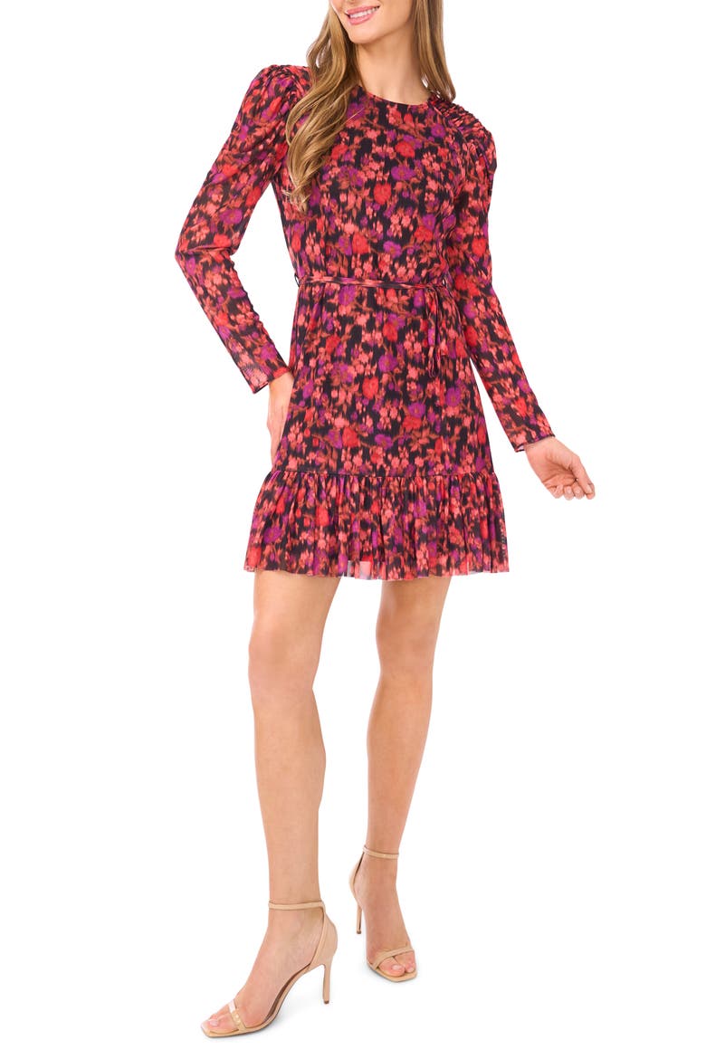 Blurred Floral Long Sleeve Minidress