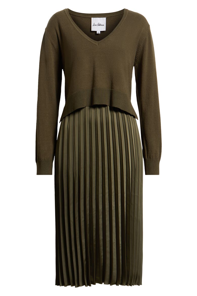Pleated Long Sleeve Midi Dress