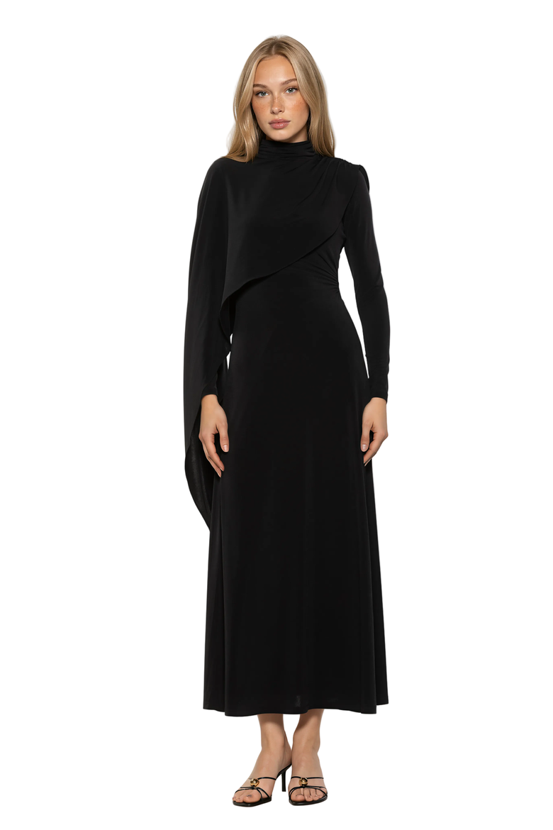 Aziel Mockneck Cape Maxi Dress