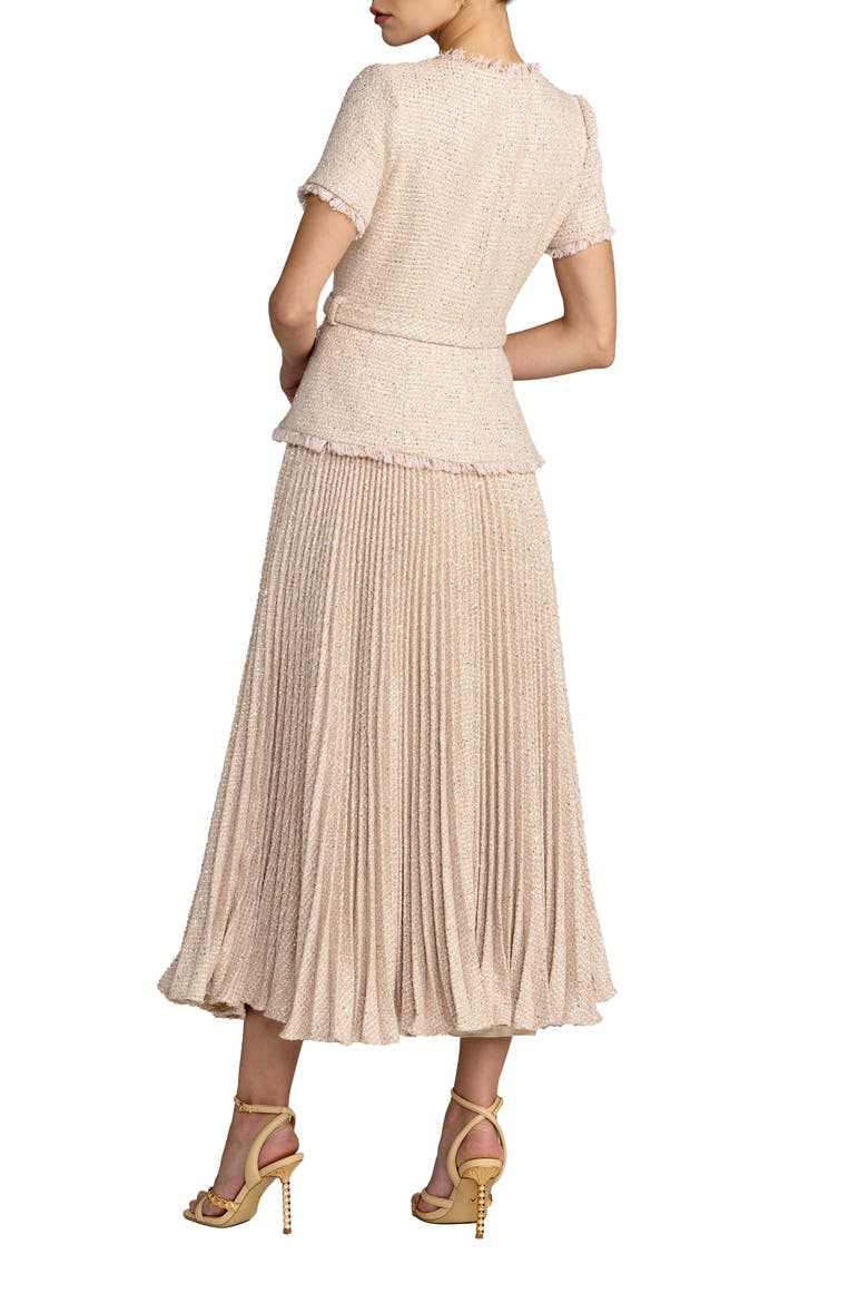 Buttoned Bouclé Pleated Midi Dress