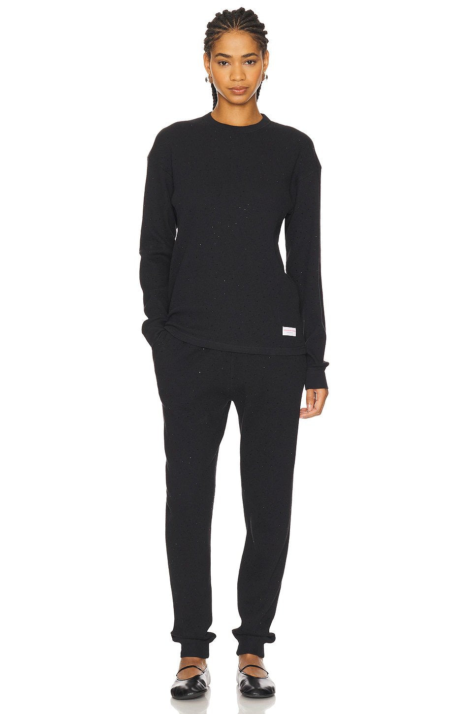 Alexander Wang Hotfix Waffle Crewneck Long Sleeve Tee in Black - Image 4