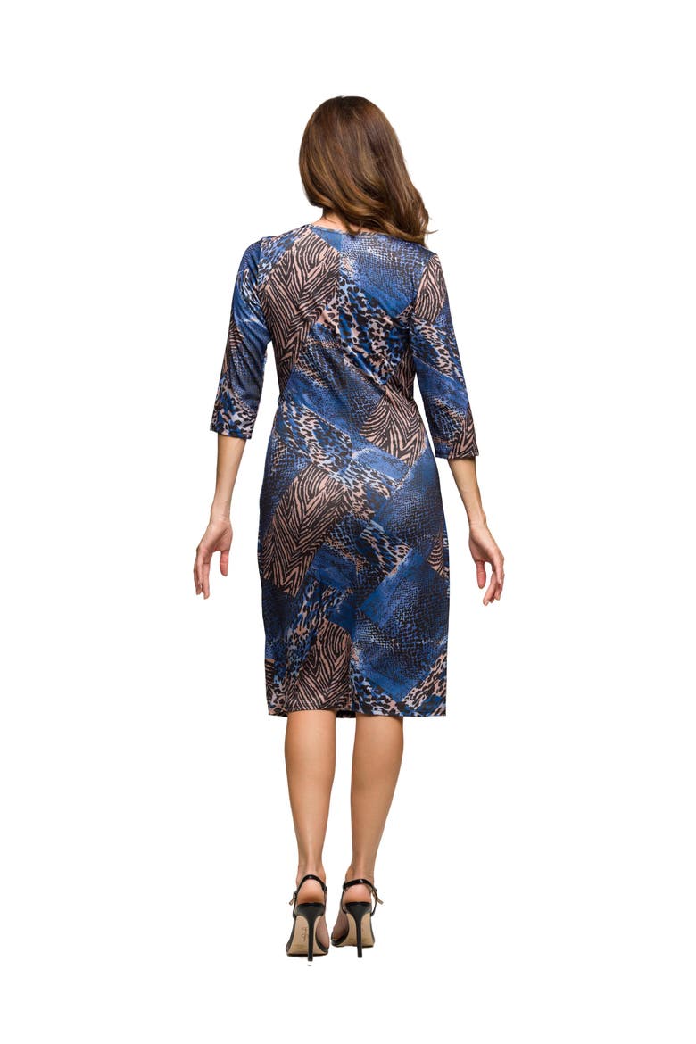 Three Quarter Sleeve Faux Wrap Dress in Animal Print